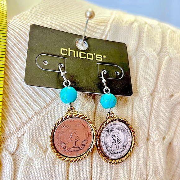 NWT!!!! CHICO'S Necklace and earrings - silver and turquoise colors. - Picture 6 of 6